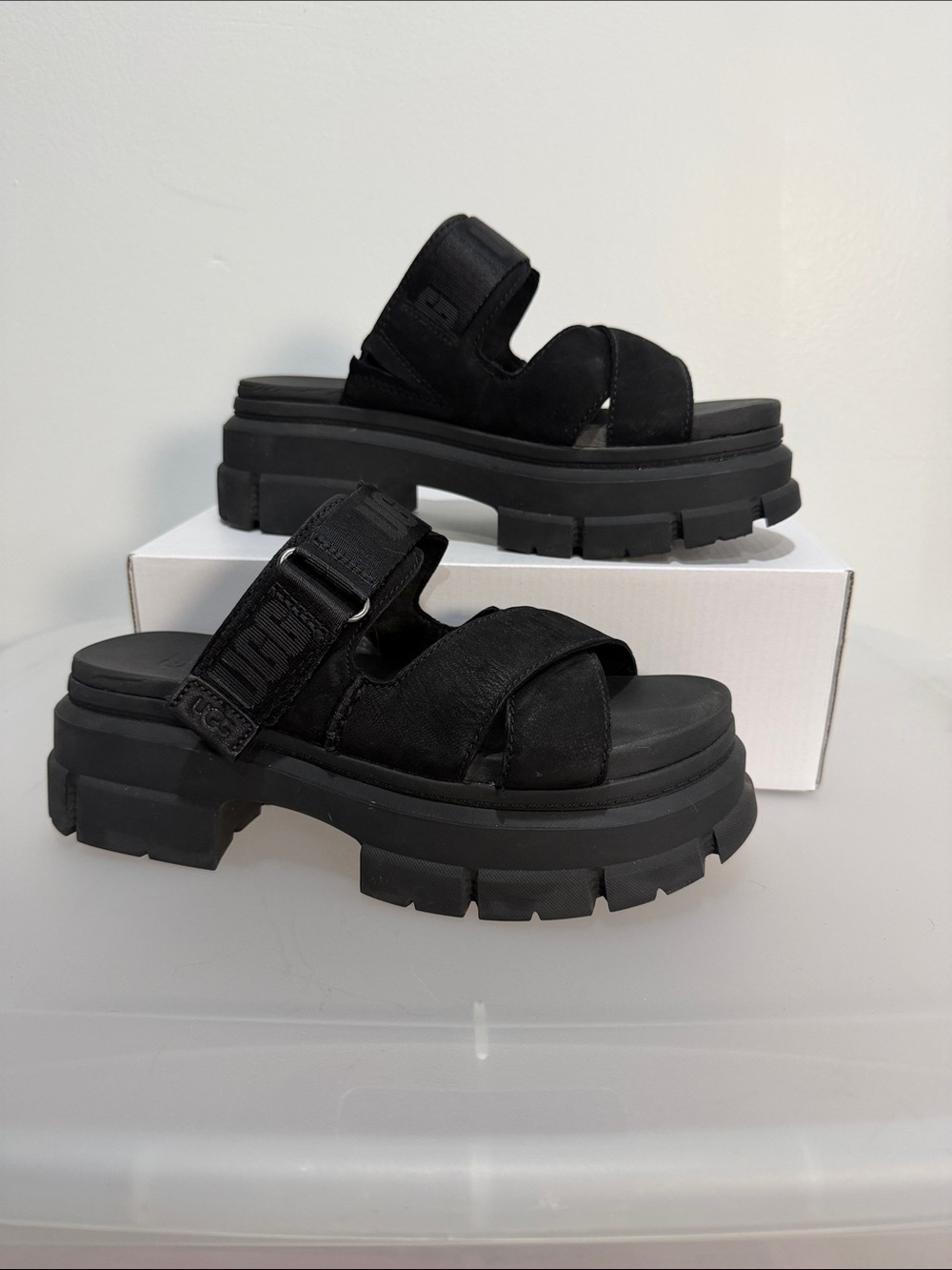 UGG Ashton Platform Black Slide Sandals - Picture 1 of 6